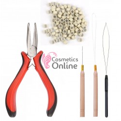 Set pentru extensii de par cu cleste SMR04B, 100 microring si accesorii, Blond Deschis 21667 